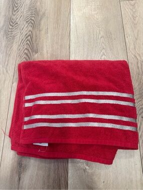 Red Stripe Beach Towel with Metallic Silver Bands